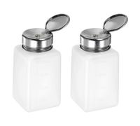 sourcing map 2pcs Solvent Alcohol Dispensers 200ml(6.8oz) Push Down Liquid Dispenser Pump Bottle with Sealing Stainless Steel Lid for Acetone Solution, White