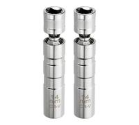 sourcing map 2pcs Spark Plug Socket Set 3/8" Drive 14mm Swivel Magnetic 12 Point Thin Wall Spark Plug Socket with 360 Degree Swivel CR-V Steel, Bright Silver