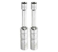 sourcing map 2pcs Spark Plug Socket Set 3/8" Drive 18mm Swivel Magnetic 12 Point Medium Thin Wall Spark Plug Socket with 360 Degree Swivel CR-V Steel, Silver