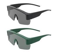 sourcing map 2pcs Sport Sunglasses Cycling Polarized Sun Glasses for Men Mountain Bike Driving Fishing Running, Sand Black & Green Frame Gray