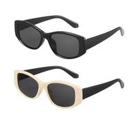 sourcing map 2pcs Square Polarized Sunglasses Trendy Oval Sun Glasses for Women and Men, Black/Beige(Gray Lens)