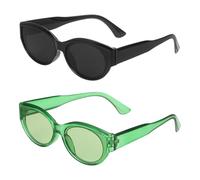 sourcing map 2pcs Square Polarized Sunglasses Trendy Retro Rectangle Sun Glasses for Women and Men, Green/Black(Green/Gray Lens)
