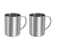 sourcing map 2Pcs Stainless Steel Coffee Mugs, 14 Ounces Metal Double Walled Travel Camping Tea Coffee Mugs with Handles for Coffee, Milk, Juice, Tea, and Cold or Hot Drinks (Silver)