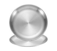sourcing map 2Pcs Stainless Steel Dinner Plates, 20cm/8" Round Serving Plate Dishes Set Flat Metal Dinner Dishes Plate for Restaurants Kitchen Dessert Salad Food Outdoor Camping, Silver
