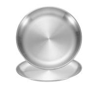 sourcing map 2Pcs Stainless Steel Dinner Plates, 23cm/9" Round Serving Plate Dishes Set Flat Metal Dinner Dishes Plate for Restaurants Kitchen Dessert Salad Food Outdoor Camping, Silver
