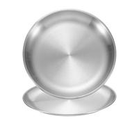 sourcing map 2Pcs Stainless Steel Dinner Plates, 26cm/10 Round Serving Plate Dishes Set Flat Metal Dinner Dishes Plate for Restaurants Kitchen Dessert Salad Food Outdoor Camping, Silver