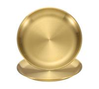 sourcing map 2Pcs Stainless Steel Dinner Plates, 30cm/12 Round Serving Plate Dishes Set Flat Metal Dinner Dishes Plate for Restaurants Kitchen Dessert Salad Food Outdoor Camping, Gold