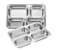 sourcing map 2Pcs Stainless Steel Divided Dinner Plate, 10.2" x 7.1" Rectangular Serving Platter Plates with 4 Square Sections Cafeteria Mess Tray for Restaurant Portion Control Camping