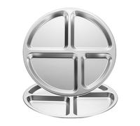 sourcing map 2Pcs Stainless Steel Divided Dinner Plate, 26.3cm/10.4" Round Serving Platter Plates with 4 Sections Cafeteria Mess Tray for Restaurant Kitchen Portion Control Camping, Silver
