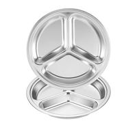 sourcing map 2Pcs Stainless Steel Divided Dinner Plate, 26cm/10 Round Serving Platter Plates with 3 Sections Cafeteria Mess Tray for Restaurant Kitchen Portion Control Camping, Silver