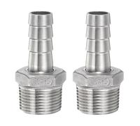 sourcing map 2pcs Stainless Steel Hose Barb Fitting 0.6" (15mm) Barbed x g 3/4" Male Pipe Fitting Air Hose Barb Fittings Coupler Thread Connector Adapter for Water Fuel