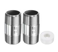 sourcing map 2pcs Stainless Steel Nipple Pipe Fitting 3/4" NPT x 3/4" NPT Male Threaded 1.95" Length Nipple Cast Pipe for Connecting Extending Beer Machine Bathroom Gas Air Plumbing