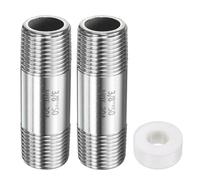 sourcing map 2pcs Stainless Steel Nipple Pipe Fitting 3/8" NPT x 3/8" NPT Male Threaded 1.97" Length Nipple Cast Pipe for Connecting Extending Beer Machine Bathroom Gas Air Plumbing