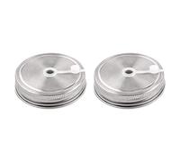 sourcing map 2pcs Stainless Steel Regular Mouth Mason Jar Lids with Straw Hole Canning Lids for Drinking & Food Storage
