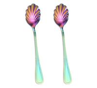 sourcing map 2pcs Stainless Steel Shell Spoon, Sugar Spoon for Tea Coffee Dessert Yogurt Rainbow