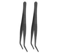 sourcing map 2pcs Stainless Steel Tweezers 6.3 Inch Precision Tweezers with Curved Serrated Tip Multi-Purpose Kitchen Tongs for Cooking Gardening Repairing Craft, Black