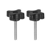 sourcing map 2pcs Star Clamping Knobs M5 x 35mm Metric Male Thread 32mm 4-Point Plastic Head Threaded Stud Knob Hand Tightening Thumb Screw Jig Handle, Black