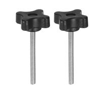 sourcing map 2pcs Star Clamping Knobs M5 x 50mm Metric Male Thread 32mm 4-Point Plastic Head Threaded Stud Knob Hand Tightening Thumb Screw Jig Handle, Black