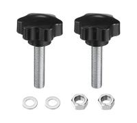 sourcing map 2pcs Star Clamping Knobs with Nuts Washers, M12 x 50mm Metric Zinc Plated Carbon Steel Male Thread 48mm 6-Star Plastic Head, Threaded Stud Hand Knobs Handles Thumb Screws, Black
