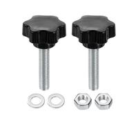 sourcing map 2pcs Star Clamping Knobs with Nuts Washers, M12 x 55mm Metric Zinc Plated Carbon Steel Male Thread 48mm 6-Star Plastic Head, Threaded Stud Hand Knobs Handles Thumb Screws, Black
