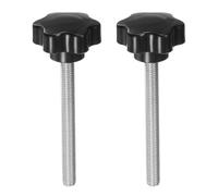 sourcing map 2pcs Star Knobs M10 x 100mm 304 Stainless Steel Threaded Stud 46mm Plastic 6-Star Head Hand Tightening Thumb Screw Clamping Jig Knob Handle, Black