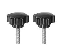 sourcing map 2pcs Star Knobs M10 x 35mm 304 Stainless Steel Threaded Stud 46mm Plastic 6-Star Head Hand Tightening Thumb Screw Clamping Jig Knob Handle, Black