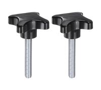 sourcing map 2pcs Star Knobs M10 x 55mm Male Thread Plastic 4-Star Stud Knob Hand Tightening Clamping Screw Replacement Threaded Handle, Black