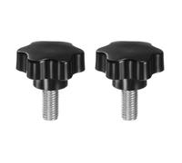 sourcing map 2pcs Star Knobs M12 x 25mm 304 Stainless Steel Threaded Stud 46mm Plastic 6-Star Head Hand Tightening Thumb Screw Clamping Jig Knob Handle, Black