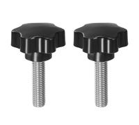 sourcing map 2pcs Star Knobs M12 x 45mm 304 Stainless Steel Threaded Stud 46mm Plastic 6-Star Head Hand Tightening Thumb Screw Clamping Jig Knob Handle, Black