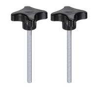 sourcing map 2pcs Star Knobs M8 x 100mm Male Thread Plastic 4-Star Stud Knob Hand Tightening Clamping Screw Replacement Threaded Handle, Black