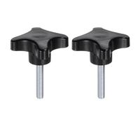 sourcing map 2pcs Star Knobs M8 x 40mm Male Thread Plastic 4-Star Stud Knob Hand Tightening Clamping Screw Replacement Threaded Handle, Black