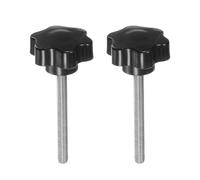 sourcing map 2pcs Star Knobs M8 x 80mm 304 Stainless Steel Threaded Stud 46mm Plastic 6-Star Head Hand Tightening Thumb Screw Clamping Jig Knob Handle, Black