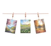 sourcing map 2pcs Steel Wall Hanging Photo Display Cable Wire Rod with 20 Round Clips, 5Ft Adjustable Hanging Picture Frames Collage Wall Decor for Hanging Photos Notes Postcard Art Rose Gold