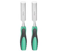 sourcing map 2pcs Steel Wood Chisel 24mm / 15/16" Wide Blade Wood Working Flat Tip Chisel Woodworking Hand Tool with Plastic Non-Slip Handle for Carpentry Carving DIY Projects, Green-Black