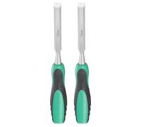sourcing map 2pcs Steel Wood Chisel 9/16" Wide Blade Wood Working Flat Tip Chisel Woodworking Hand Tool with Plastic Non-Slip Handle for Carpentry Carving DIY Projects, Green-Black