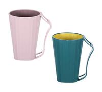 sourcing map 2Pcs Striped Drinking Cups, Unbreakable Reusable Bathroom Cup Mouthwash Cup Toothbrush Tumbler Holder with Handle, Dark Blue and Pink