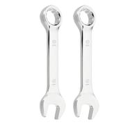 sourcing map 2Pcs Stubby Combination Wrench 16mm Metric 12-Point Box and Open End Chromium Vanadium Steel CR-V Double Ended Spanner Tool for Automotive Pipe Furniture Machinery Repair, Silver