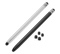 sourcing map 2pcs Stylus Pens for Touch Screens with 4 Extra Tips Dual Rubber Tips Capacitive Stylus Universal Tablet Pen Sensitivity Precision, Black Silver