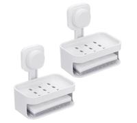 sourcing map 2Pcs Suction Cup Soap Dish, Removable and Reusable Wall Mounted Double Bar Soap Holder for Shower No-Drilling Sponge Holder for Bathroom Kitchen, White