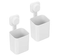 sourcing map 2Pcs Suction Toothbrush Holder, 4" x 8" Wall Mounted Shower Caddy Organizer Cup for Tooth Brush, Toothpaste, Razors in Bathroom, Kitchen(White)