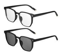 sourcing map 2pcs Sunglasses for Women Men, PC Square Trendy Sunglasses Sunshine Protection Shades for Driving, Shopping and Taking Photos, Glossy Black & Black