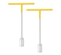 sourcing map 2pcs T-Handle Wrench Socket 18mm 6-Point Metric Socket with Long Reach Chrome Vanadium Steel for Motorcycle Bicycle Car Repair, Silver-Yellow