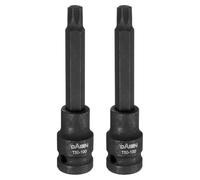 sourcing map 2pcs T50 Torx Bit Socket 100mm/3.94" Length 1/2" Square Drive Star 6 Point Extension Impact Bit Power Nut Driver Set S2 Steel Socket Ratchet Wrench Bits, Black