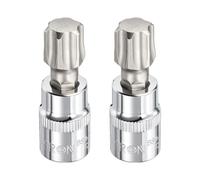 sourcing map 2pcs T60 Torx Bit Socket 3/8" Drive 2" (48mm) Long CR-V Steel 6 Point Star Screw Driver Drill Bit Socket Wrench for Torx Head Screws Bolts, Silver