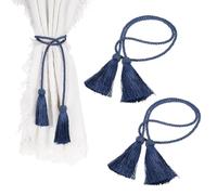 sourcing map 2Pcs Tassel Curtain Tiebacks, Curtain Holdbacks with Tassel Handmade Braided Decorative Tiebacks Rope for Home Bedroom Bathroom & Office Window Drapes, Navy Blue