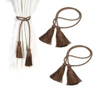 sourcing map 2Pcs Tassel Curtain Tiebacks, Curtain Holdbacks with Tassel Handmade Braided Decorative Tiebacks Rope for Home Bedroom Bathroom & Office Window Drapes, Brown