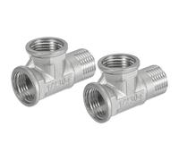 sourcing map 2pcs Tee Pipe Fitting G1/2" Female x G1/2" Female x G1/2" Male Stainless Steel 304 Tee Pipe 2" Length Cast Pipe Fittings Swivel Garden Hose Adapter for Water Oil Gas, Silver