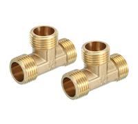 sourcing map 2pcs Tee Pipe Fitting G1/2" Male x G1/2" Female x G1/2" Male Brass Tee Threaded Pipe 1.9" Length Furniture Cast Pipe Fittings Swivel Garden Hose Adapter for Water Oil Gas, Gold