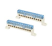 sourcing map 2Pcs Terminal Ground Bar, 12 Positions Screw Brass Terminal Bus Bar, 7x11mm Ground Block for Electrical Equipment, Distribution Box, Blue