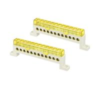 sourcing map 2Pcs Terminal Ground Bar, 12 Positions Screw Brass Terminal Bus Bar, 7x11mm Ground Block for Electrical Equipment, Distribution Box, Yellow
